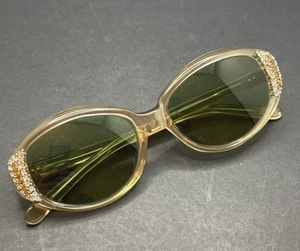 Vintage France Swank NADIA Sonnenbrille 48 x 20 grüne Gläser champagnerfarbenes Gestell Strass - Bild 1 von 22