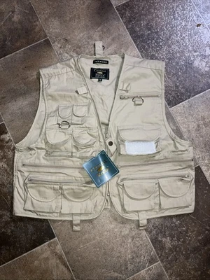 NUEVO Chaleco Mediano Cristal Río Utilitario Pesca Mosca Caza Camping Tostado 27 BOLSILLOS Foto 1 de 4