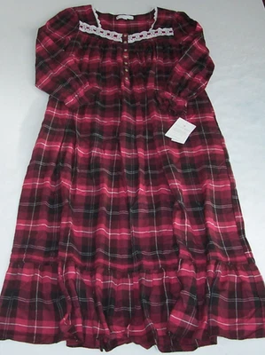 全新带标签 Eileen West 粉色/灰色格子柔软 COZY FLANNEL 50 英寸长睡衣 S 口袋 — 第 1/4 张图片