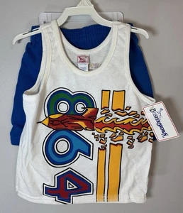 Buster Brown 80s Vintage Tank Top Shorts Set Kids 4T New Graphic Outfit NWT - Picture 1 of 7