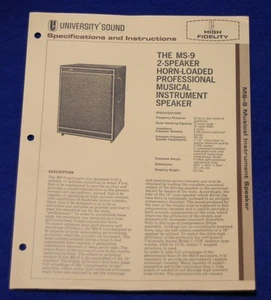 SEHR SELTEN_VINTAGE_University The MS-9 Original 2-seitiger Verkaufsprospekt +Specs - Bild 1 von 2