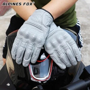 Retro Grey - Brown - Black - Yellow Leather Motorcycle Gloves Glove Motorbike - Picture 1 of 15
