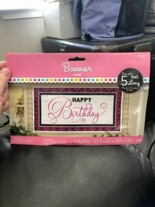 Happy Birthday Banner Over 5 Feet Long Pink / Black New!!! - Picture 1 of 2
