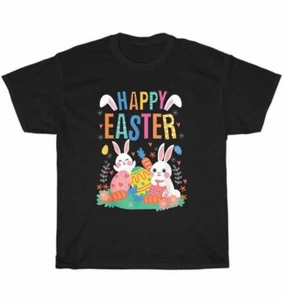 Bunny Colorful Easter Eggs Hunting Happy Easter Day T-Shirt Unisex Tee Gift NEW - Picture 1 of 4