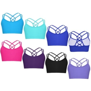 Kids Girls Blouse Sports Top Dancing Yoga Bra Spaghetti Shoulder Straps - Picture 1 of 78