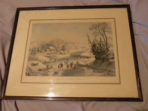 Original N. Currier & Print Large "American Winter Scenes" morning 1854 Antique - Picture 1 of 17