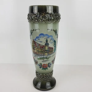 Vintage Handarbeit Keramik bemalt grüne Vase Handmade in Germany signiert 9,5" - Bild 1 von 10