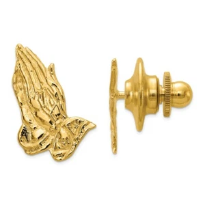 14k 14kt Yellow Gold Praying Hands Tie Tac 17mm X 11mm - Picture 1 of 2