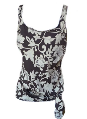 Traje de baño Tankini LE COVE con corbata lateral marrón beige metálico dorado floral talla 14 Foto 1 de 4