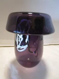 VASO vintage ametista vetro artistico bordo fuoriuscita funghi soffiato a mano altezza 7” anni 80 - Foto 1 di 9