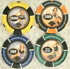 Lot of 4 Rare Harley Davidson Poker Casino Clay Chips Pinup Girls Sexy