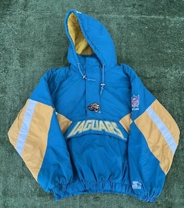 Vintage Starter Jacksonville Jaguars NFL Half Zip Colorblock Puffer Jacket XL - Picture 1 of 7