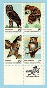 US, Sc #1763, MNH, 1978, Mr. ZIP block of 4, Owls, randomly selected - Picture 1 of 1