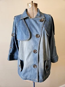 Chico's Modern Denim Trench Jacket Blue Jean Cropped Sleeves Size 3 NWT - Picture 1 of 14