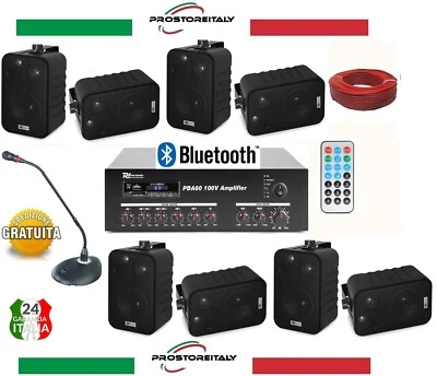 IMPIANTO AUDIO FILODIFFUSIONE+8 Altoparlanti+Bluetooth+100Mt Cavo +Microfono !!! - Immagine 1 di 4