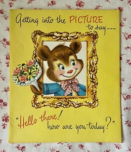 Linda tarjeta de felicitación de pareja de oso de peluche emergente vintage de mediados de siglo SIN USAR - Imagen 1 de 4