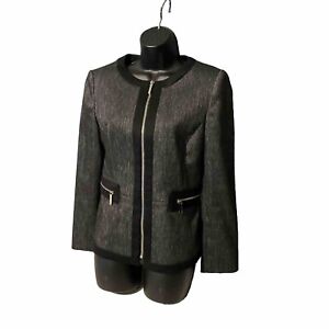 Anne klein Zipper Blazer Jacket Collarless Charcoal Size 8