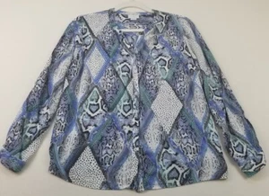 Jaclyn Smith Button Up Shirt Womens Medium Polka Dot Snakeskin Print Long Sleeve - Picture 1 of 10