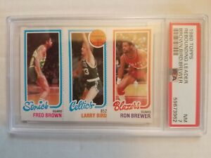 1980-81 Topps Fred Brown/Ron Brewer/Larry Bird Rookie RC Celtics - PSA 7