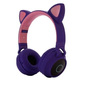 Kids Bluetooth 5.0 Cat Ear Headphones Foldable On-Ear Stereo Wireless Headset - Picture 1 of 1