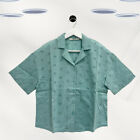 Ex TU Women’s Short Sleeve Embroidered Crop Button Up Shirt in Mint Green