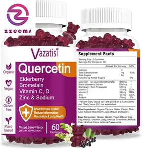 Quercetin Gummies, Organic Quercetin with Vitamin C and Zinc, Bromelain, Elderbe - Picture 1 of 12