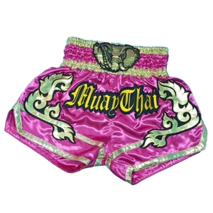 SHORTS MUAY THAI FIGHT KICK BOXING MMA PINK WOMEN GIRL ELEPHANT SIZE L SATIN - Picture 1 of 2