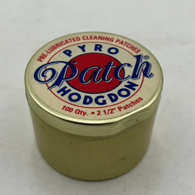 Parches de limpieza de pistola Pyro Hodgon de colección lata publicitaria caza 2 1/2" caza nuevos Foto 1 de 4