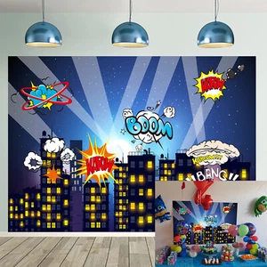 Fondo de fondo de superhéroe paisaje urbano de Halloween para niños cumpleaños superhéroe fiesta - Imagen 1 de 7