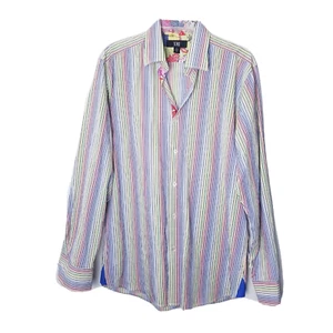 Camisa XMI Hombre Talla Mediana Verde Amarillo Azul Rayas Abotonadas Manga Larga - Imagen 1 de 13