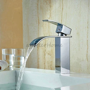 Chrome Square Bathroom Waterfall Faucet Basin Sink Deck Mounted Water Mixer Tap - Picture 1 of 3