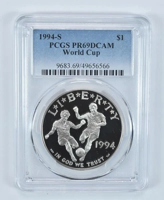 1994-S World Cup Soccer Commemorative Dollar PR69 DCAM PCGS Blue Label *8584 - Image 1 of 4