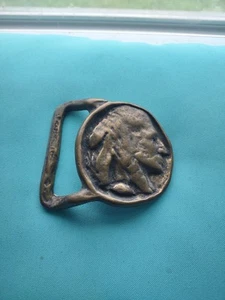 Vintage 1970's Solid Brass Western Belt Buckle Native American Indian Chief Head - Picture 1 of 16