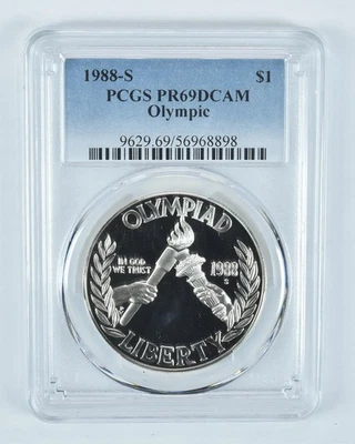 1988-S Olympic Torches Commemorative Dollar PR69 DCAM PCGS Blue Label *0745 - Image 1 of 4