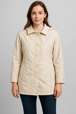 Impermeable para mujer 1948 impermeable beige resistente a la intemperie con capucha extraíble talla XL Foto 1 de 4