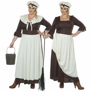 Colonial Village Woman Pioneer Olden Day Pilgrim Victorian Womens Costume Plus - Picture 1 of 3