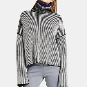 Theory -women’s 100% Cashmere striped turtleneck sweater black & white top SZ XS - Picture 1 of 9