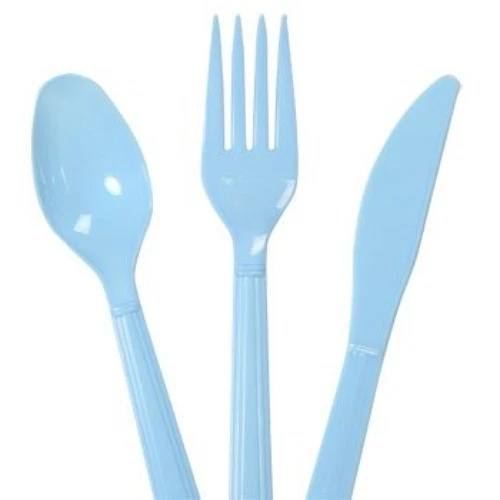 Heavy Duty Plastic Cutlery Utensils 48ct LIGHT BLUE 16 Forks+16 Spoons+16 Knives - Image 1 of 1