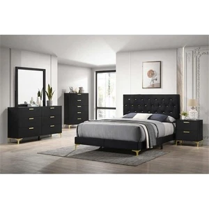 Coaster Kendall 5-piece Wood Panel Eastern King Bedroom Set Black and Gold - Picture 1 of 14
