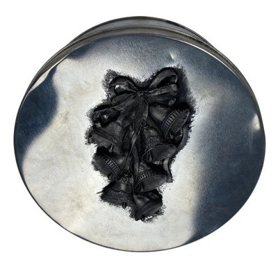 Vintage Silver-Plated Round Tin Trinket with Bells Embossed Lid Decor Christmas - Image 1 of 4