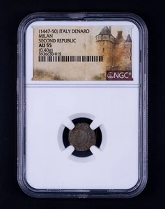 1447-1450 Medieval Italy Milan Second Republic Denaro NGC RB015 - Picture 1 of 2