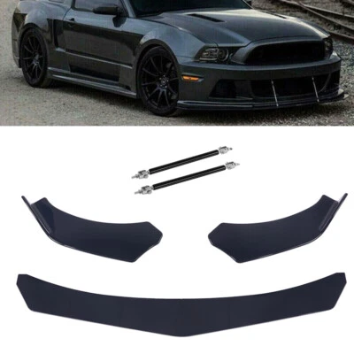 Alerón divisor de labios para parachoques delantero negro con varillas de puntal para Ford Mustang GT Golss Foto 1 de 4