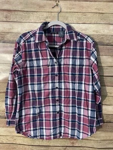 Liz Wear Petite Women’s Pink Blue Plaid Button Down Shirt Size: Petite Small - Picture 1 of 9