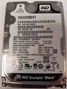 WD3200BEKT p/n 633739-001 2.5 SATA Hard Drive - Picture 1 of 1