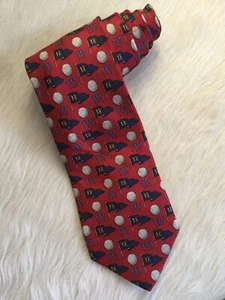 LANDS END Men’s Tie Classic Golf 18th Flag Hole Balls & Tees 100% Silk Made USA - Picture 1 of 6