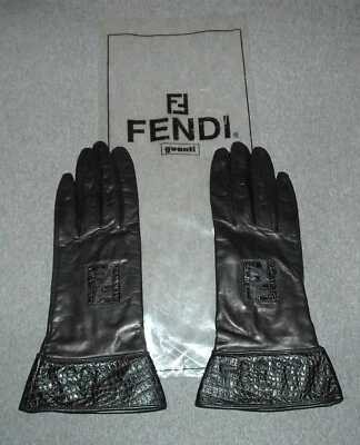 NOVAS LUVAS DE COURO FEMININAS 100% autênticas Fendi tamanho 6.5 cor preta - Imagem 1 de 4