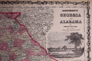 1863 Map ~ GEORGIA & ALABAMA by Johnson & Ward ~ (18x26)-#24 - Picture 1 of 3