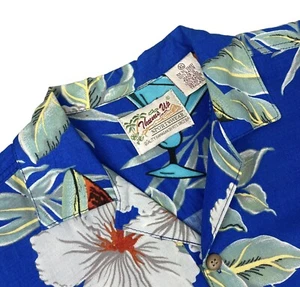 Vintage Thumbs Up Hawaiian Shirt Floral Martini Hibiscus Mens XL Button Up Rayon - Picture 1 of 17