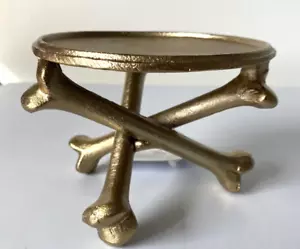 Crossbones Candleholder Golden Metal Decoration 3.5 tall Goth Prop Halloween - Picture 1 of 5