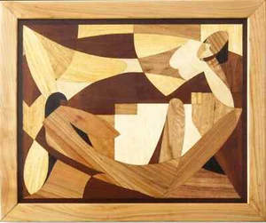 Cubisme Amour Mosaïque Bois Intarsia Panneau Boho encadré Décor mural résidentie - Imagen 1 de 13